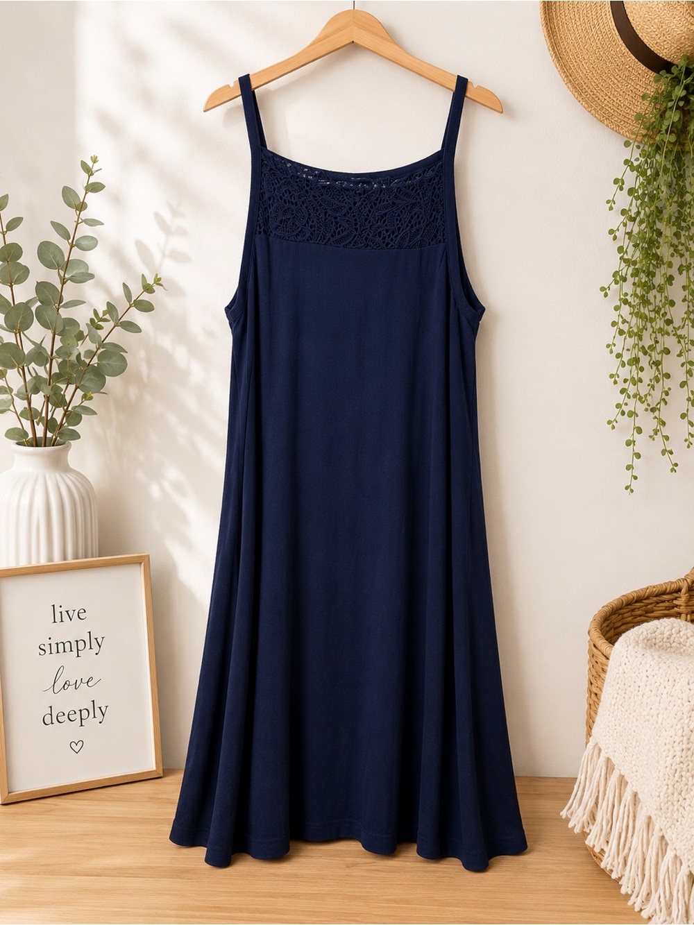 torrid Navy Crochet Yoke Midi Slip Dress